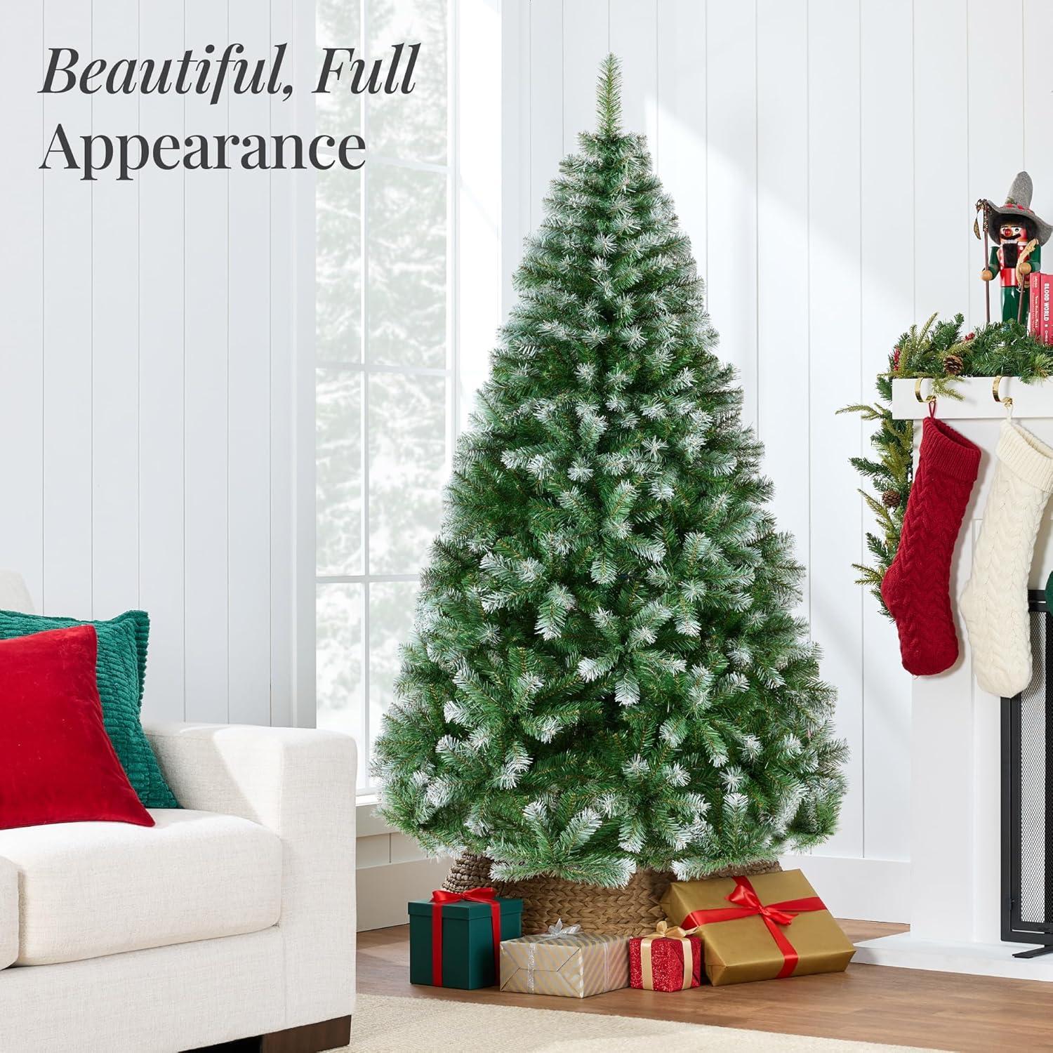 imageBest Choice Products Artificial Christmas Tree 6ft Premium Unlit Hinged Design Dense Branches Realistic Holiday Dcor wEasy Assembly BaseFrosted Pine