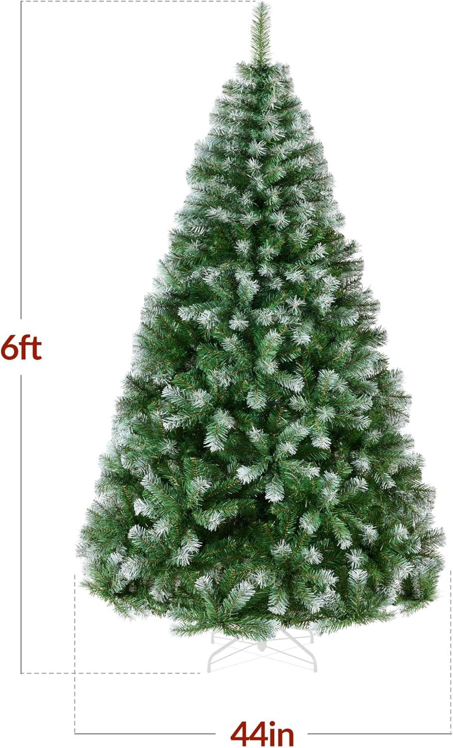 imageBest Choice Products Artificial Christmas Tree 6ft Premium Unlit Hinged Design Dense Branches Realistic Holiday Dcor wEasy Assembly BaseFrosted Pine