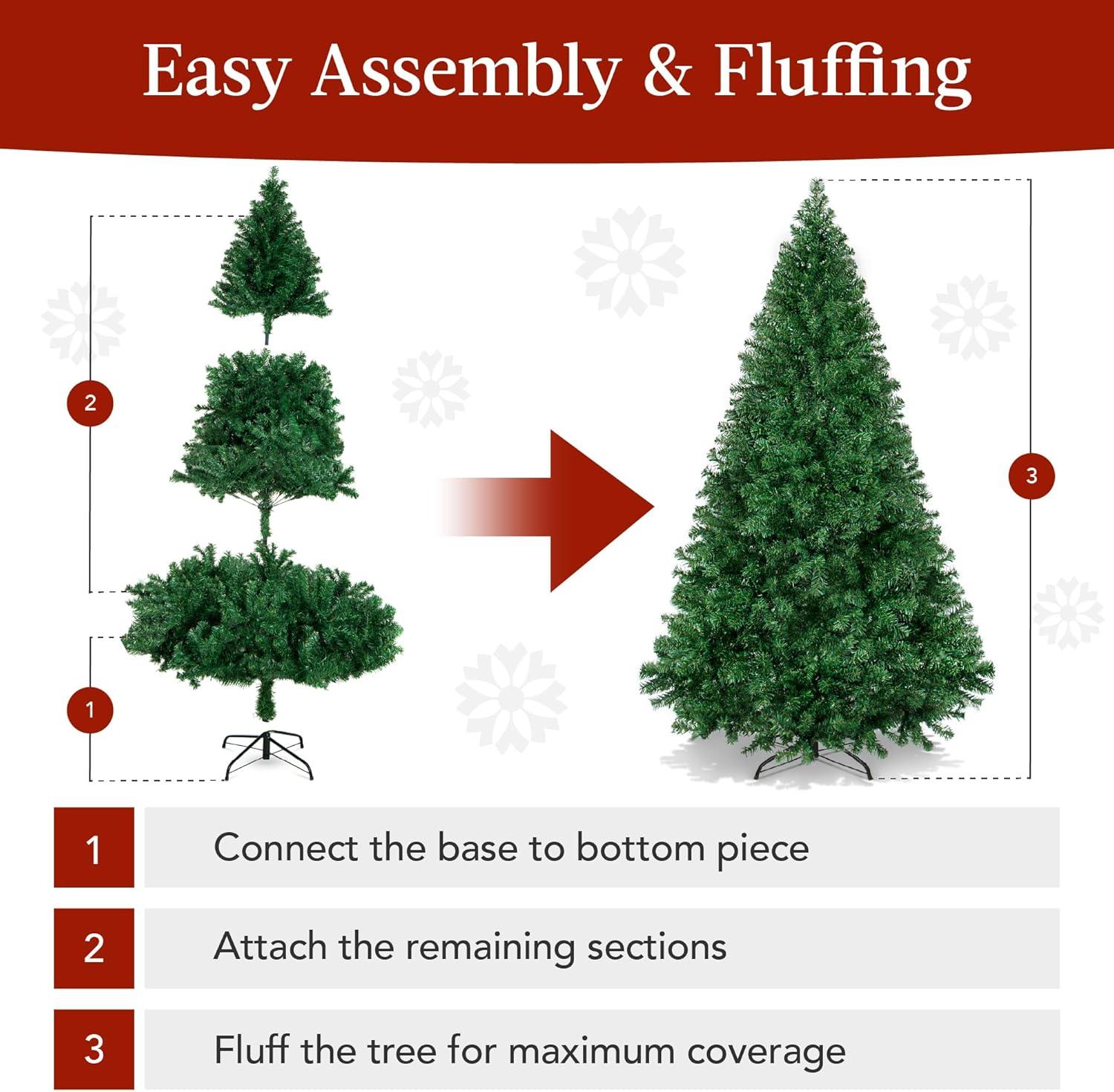imageBest Choice Products Artificial Christmas Tree 6ft Premium Unlit Hinged Design Dense Branches Realistic Holiday Dcor wEasy Assembly BaseGreen