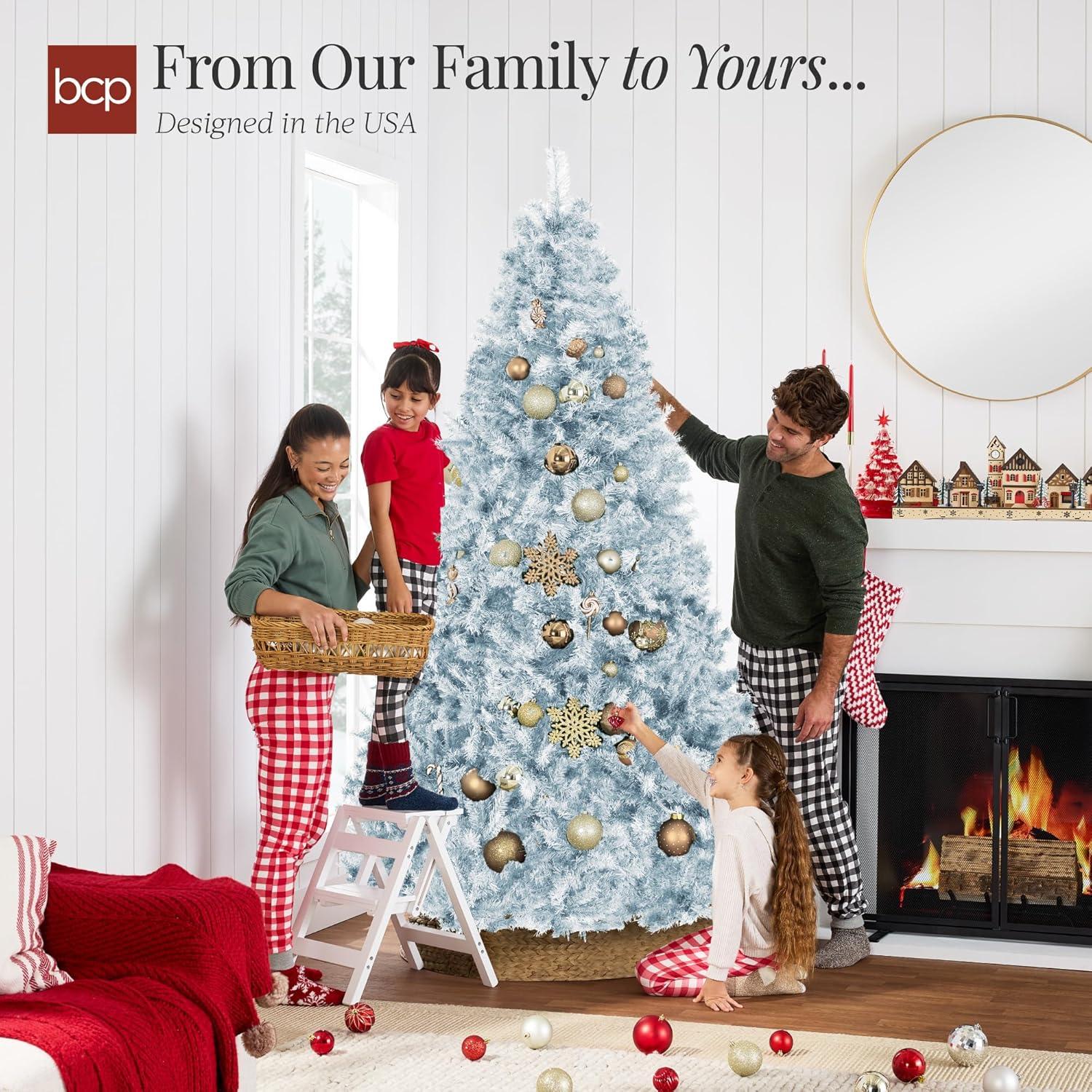 imageBest Choice Products Artificial Christmas Tree 6ft Premium Unlit Hinged Design Dense Branches Realistic Holiday Dcor wEasy Assembly BaseIce Blue