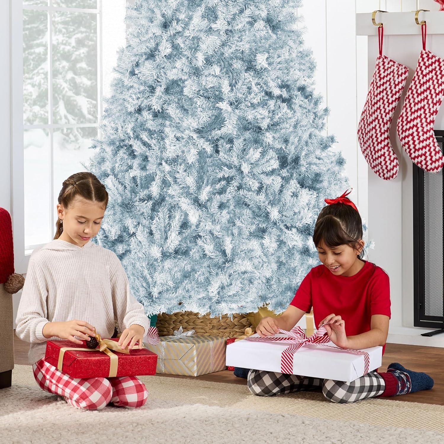 imageBest Choice Products Artificial Christmas Tree 6ft Premium Unlit Hinged Design Dense Branches Realistic Holiday Dcor wEasy Assembly BaseIce Blue