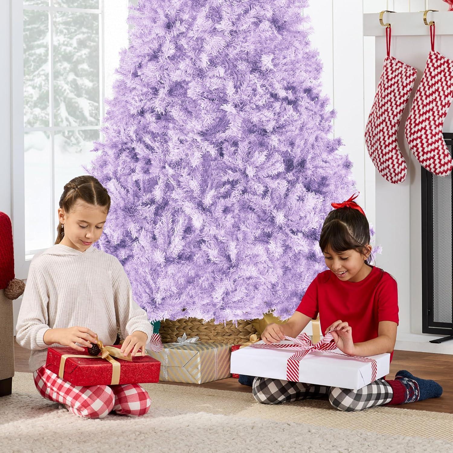 imageBest Choice Products Artificial Christmas Tree 6ft Premium Unlit Hinged Design Dense Branches Realistic Holiday Dcor wEasy Assembly BaseLavender