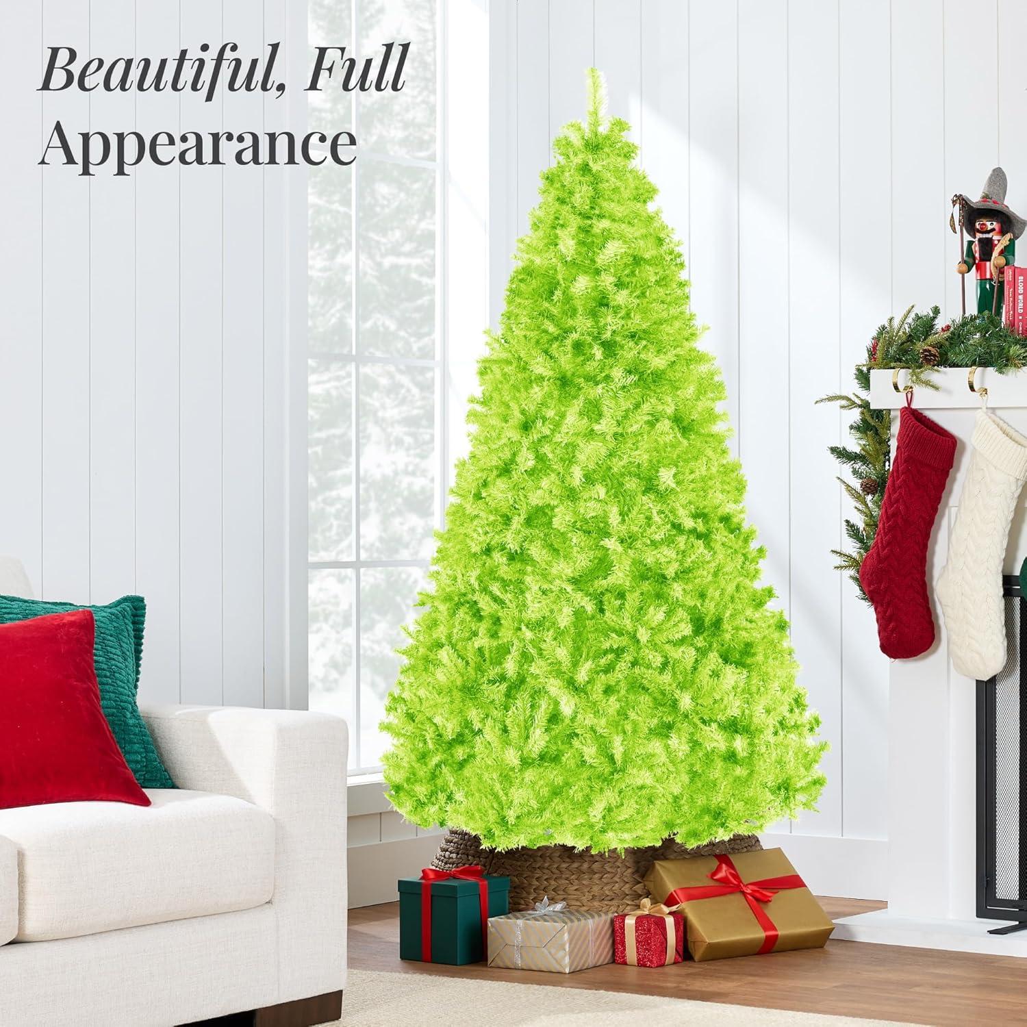 imageBest Choice Products Artificial Christmas Tree 6ft Premium Unlit Hinged Design Dense Branches Realistic Holiday Dcor wEasy Assembly BaseLime Green