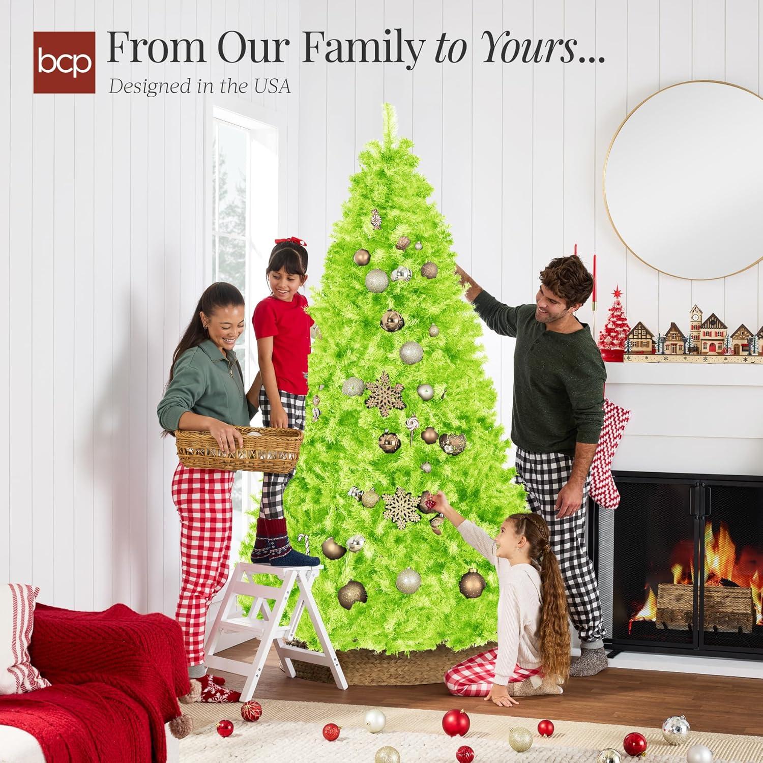imageBest Choice Products Artificial Christmas Tree 6ft Premium Unlit Hinged Design Dense Branches Realistic Holiday Dcor wEasy Assembly BaseLime Green