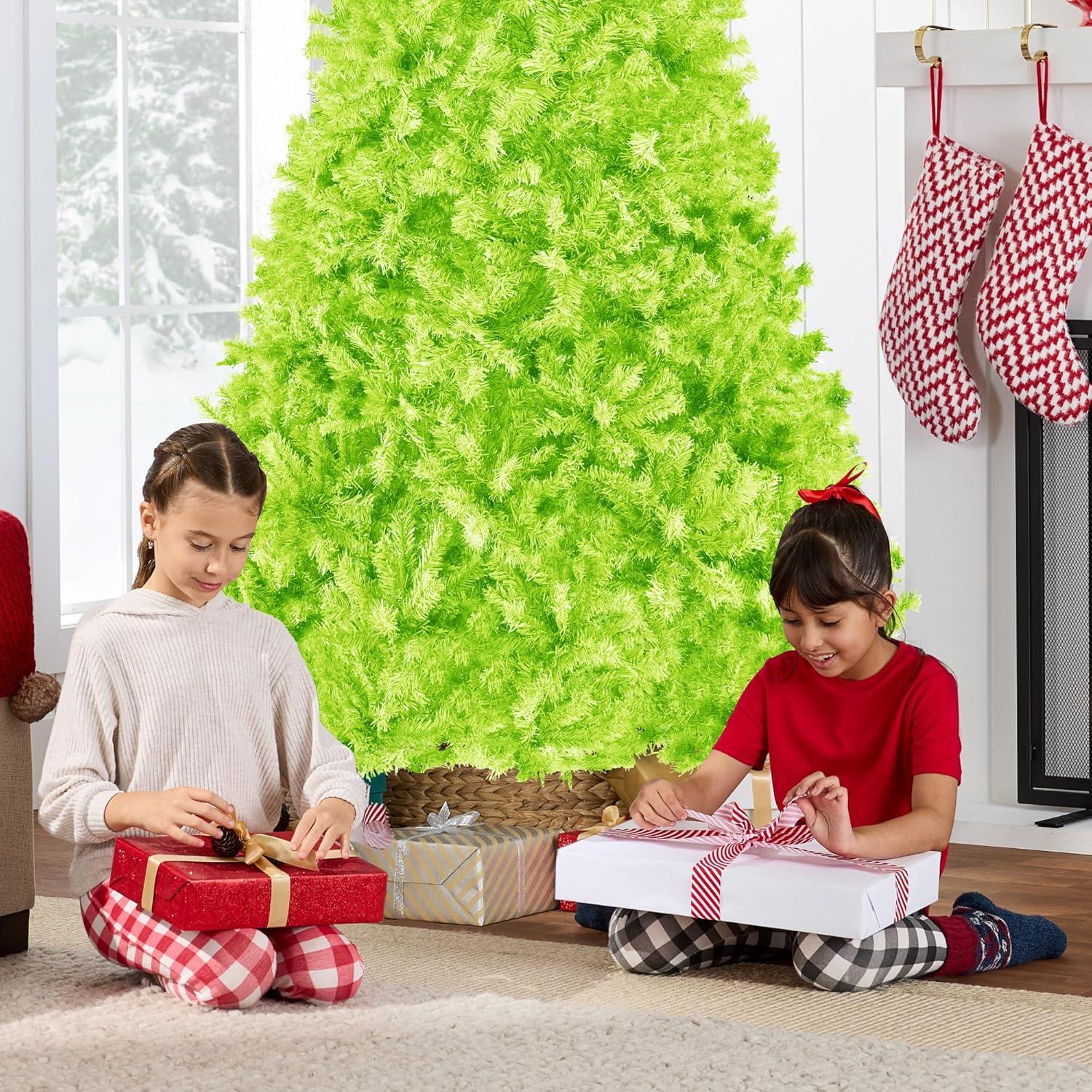 imageBest Choice Products Artificial Christmas Tree 6ft Premium Unlit Hinged Design Dense Branches Realistic Holiday Dcor wEasy Assembly BaseLime Green