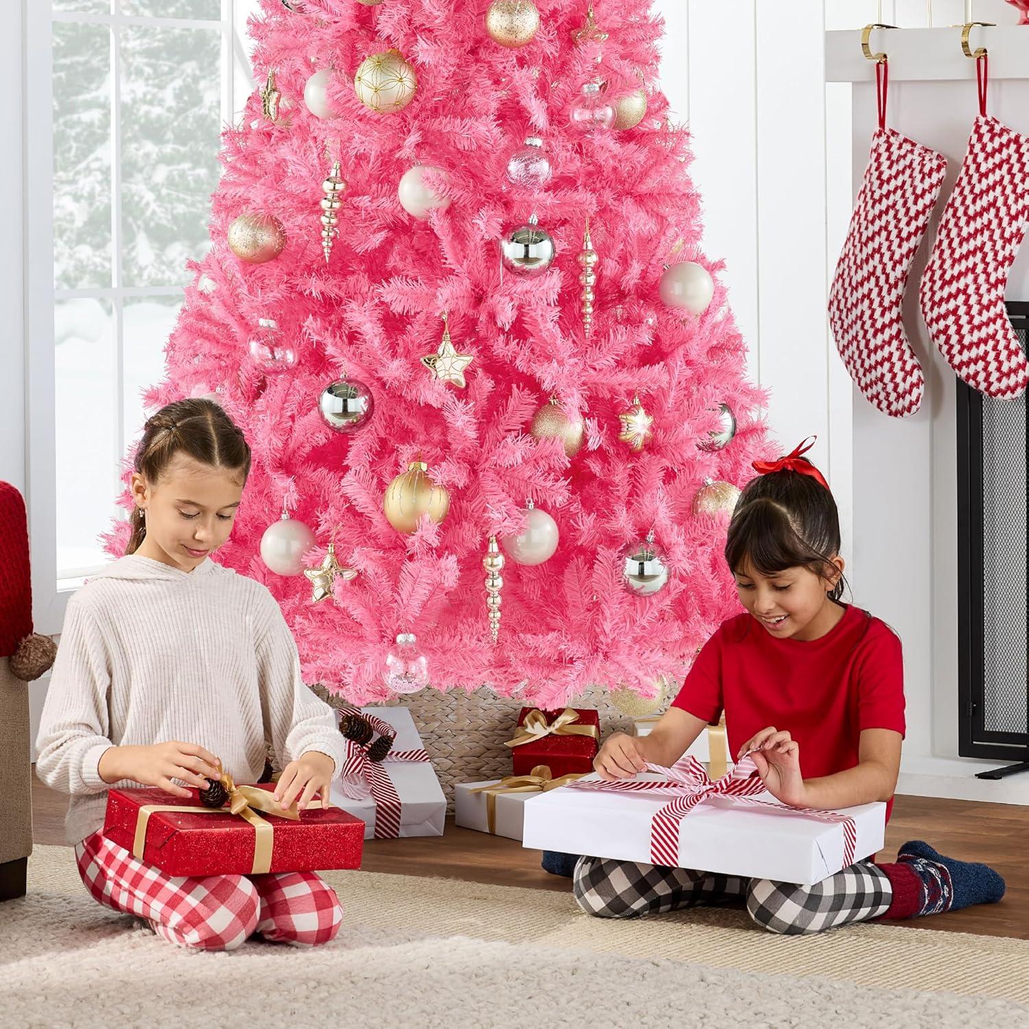 imageBest Choice Products Artificial Christmas Tree 6ft Premium Unlit Hinged Design Dense Branches Realistic Holiday Dcor wEasy Assembly BasePink