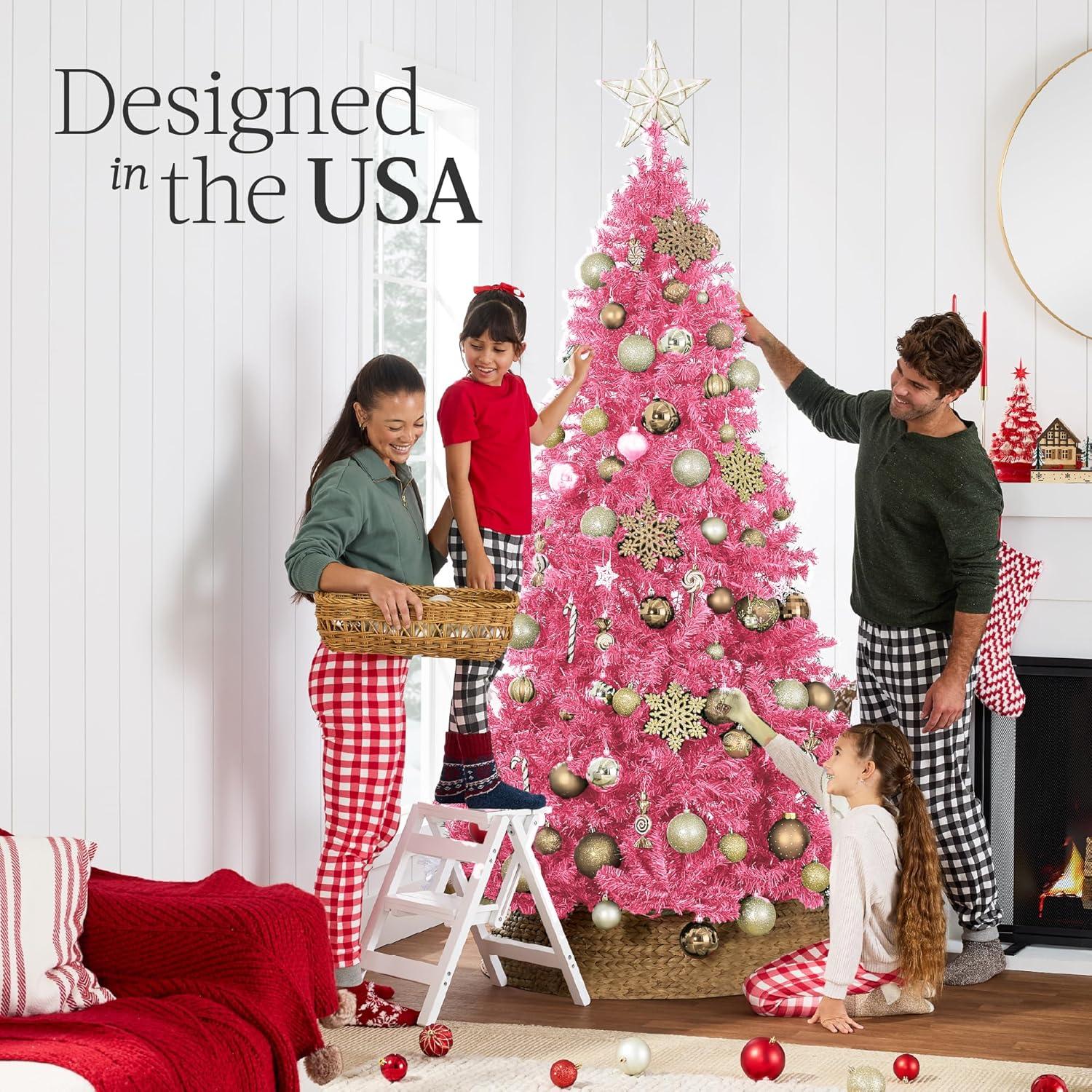 imageBest Choice Products Artificial Christmas Tree 6ft Premium Unlit Hinged Design Dense Branches Realistic Holiday Dcor wEasy Assembly BasePink