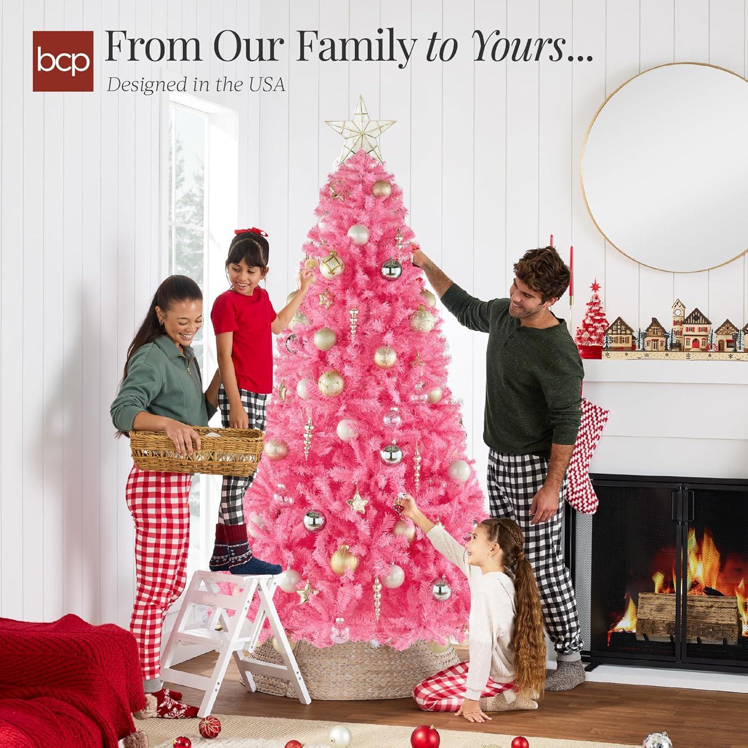 imageBest Choice Products Artificial Christmas Tree 6ft Premium Unlit Hinged Design Dense Branches Realistic Holiday Dcor wEasy Assembly BasePink