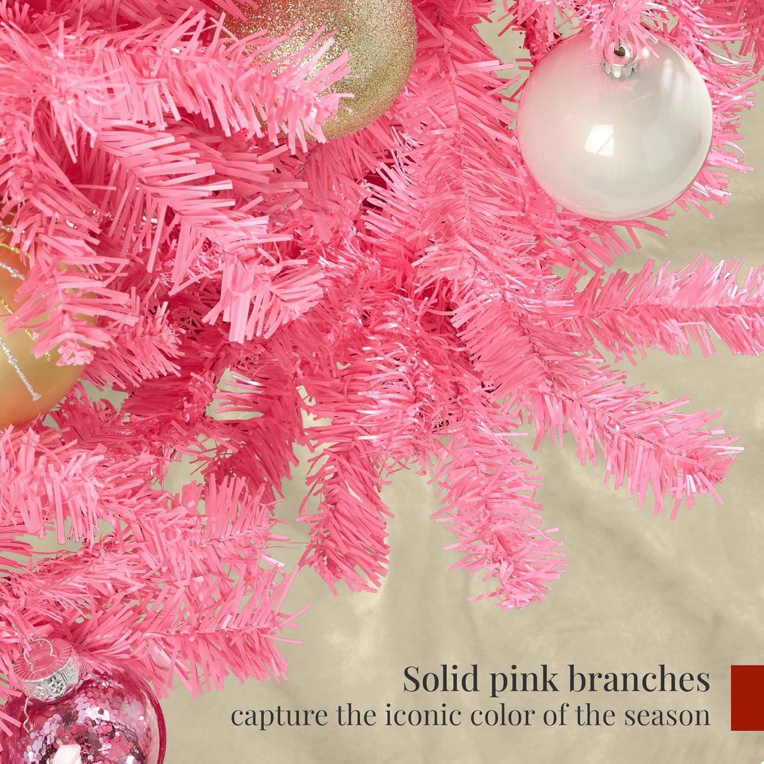 imageBest Choice Products Artificial Christmas Tree 6ft Premium Unlit Hinged Design Dense Branches Realistic Holiday Dcor wEasy Assembly BasePink