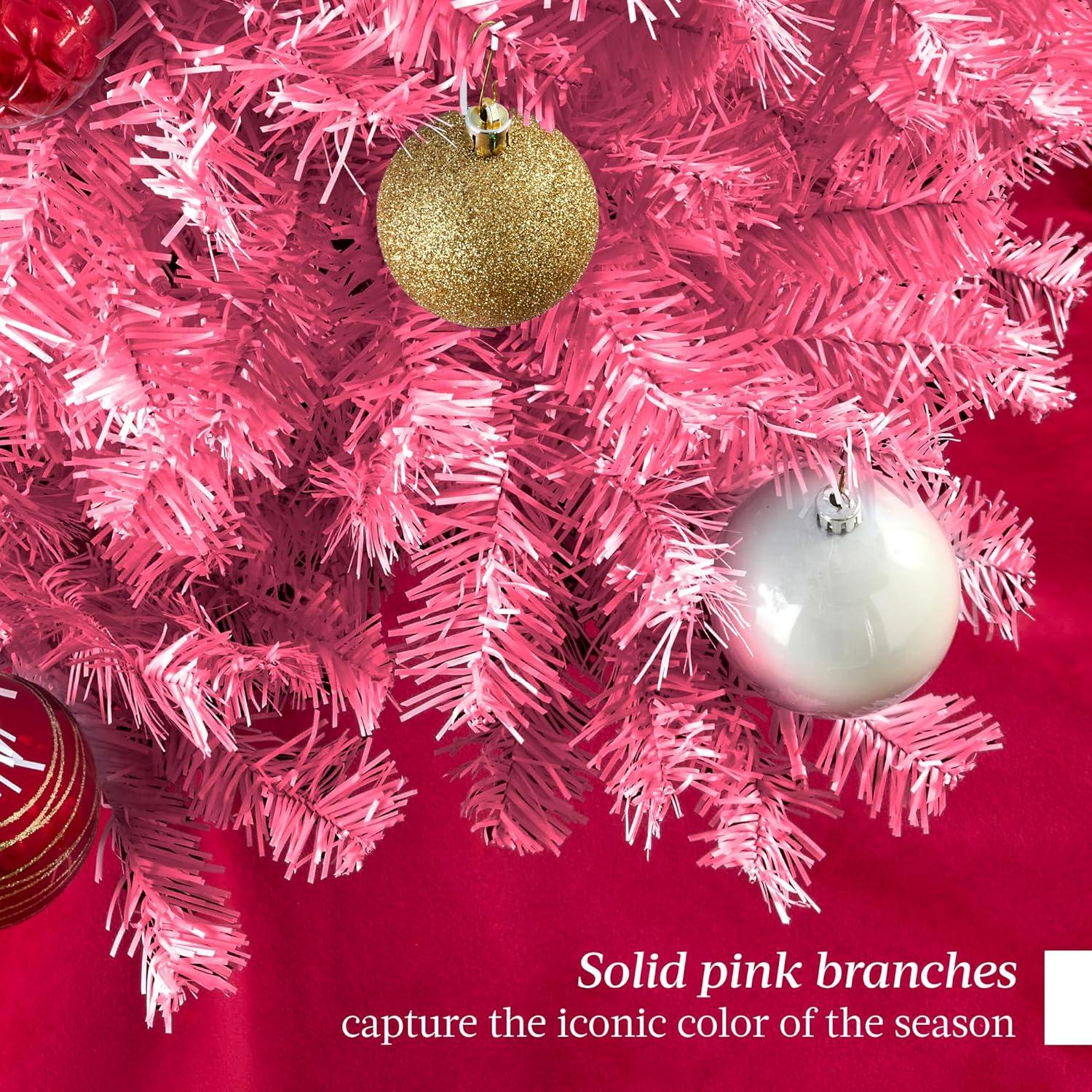 imageBest Choice Products Artificial Christmas Tree 6ft Premium Unlit Hinged Design Dense Branches Realistic Holiday Dcor wEasy Assembly BasePink