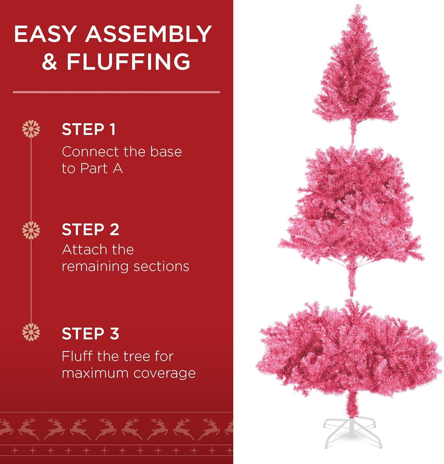 imageBest Choice Products Artificial Christmas Tree 6ft Premium Unlit Hinged Design Dense Branches Realistic Holiday Dcor wEasy Assembly BasePink