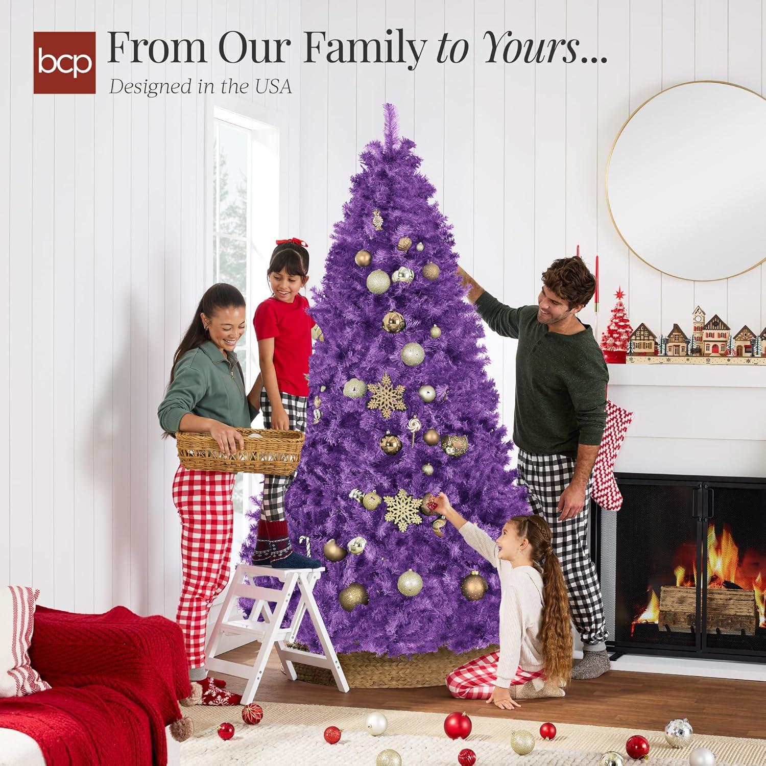 imageBest Choice Products Artificial Christmas Tree 6ft Premium Unlit Hinged Design Dense Branches Realistic Holiday Dcor wEasy Assembly BasePurple