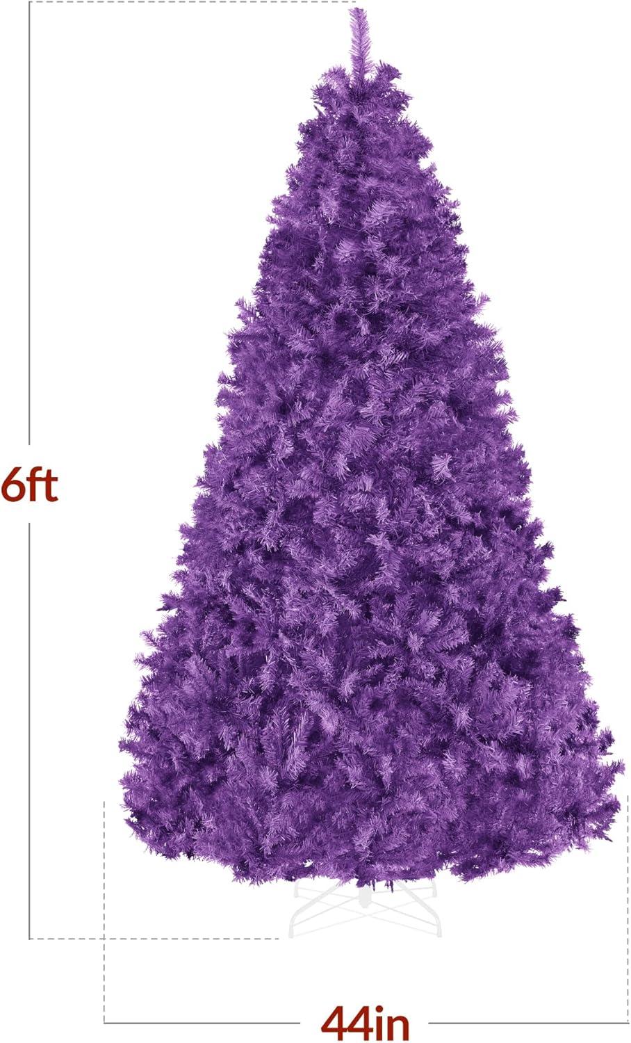 imageBest Choice Products Artificial Christmas Tree 6ft Premium Unlit Hinged Design Dense Branches Realistic Holiday Dcor wEasy Assembly BasePurple