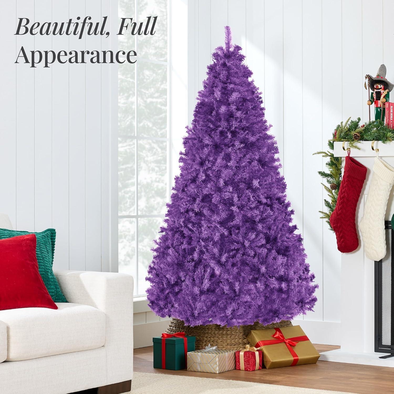 imageBest Choice Products Artificial Christmas Tree 6ft Premium Unlit Hinged Design Dense Branches Realistic Holiday Dcor wEasy Assembly BasePurple