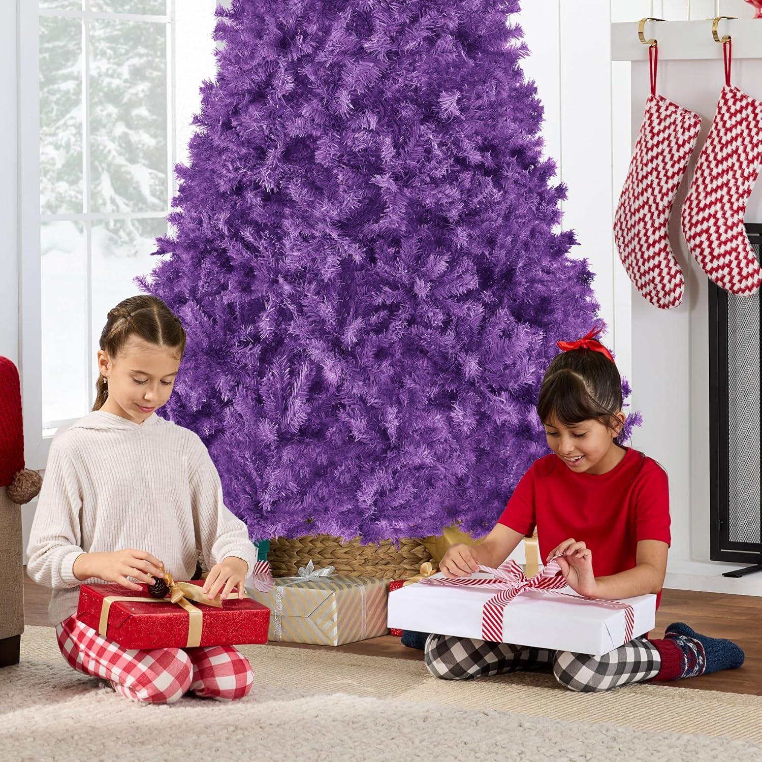 imageBest Choice Products Artificial Christmas Tree 6ft Premium Unlit Hinged Design Dense Branches Realistic Holiday Dcor wEasy Assembly BasePurple