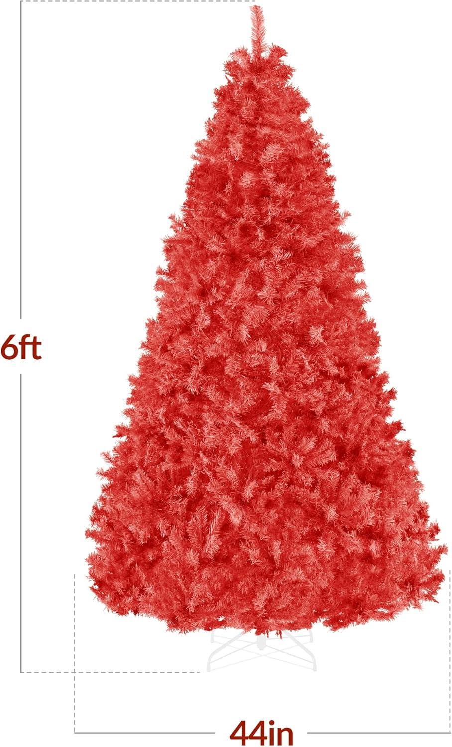 imageBest Choice Products Artificial Christmas Tree 6ft Premium Unlit Hinged Design Dense Branches Realistic Holiday Dcor wEasy Assembly BaseRed