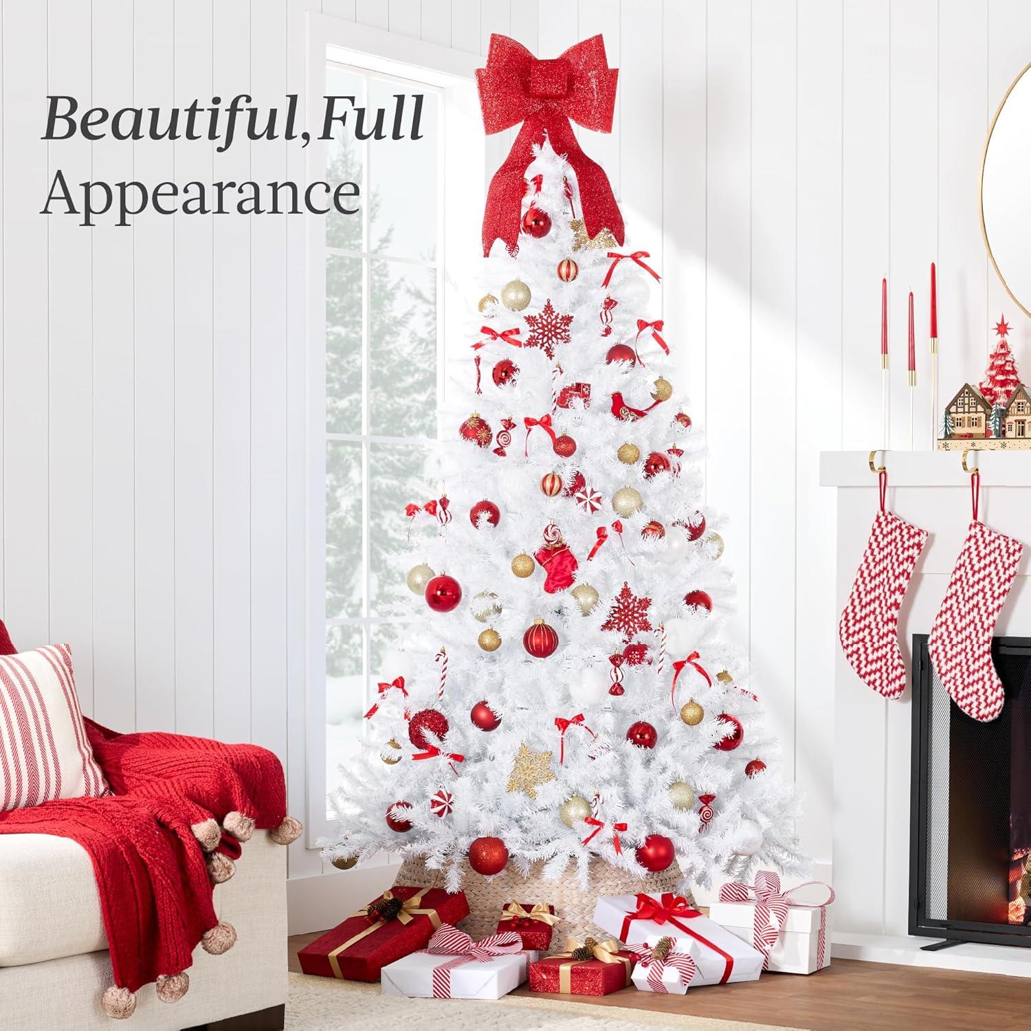 imageBest Choice Products Artificial Christmas Tree 6ft Premium Unlit Hinged Design Dense Branches Realistic Holiday Dcor wEasy Assembly BaseWhite