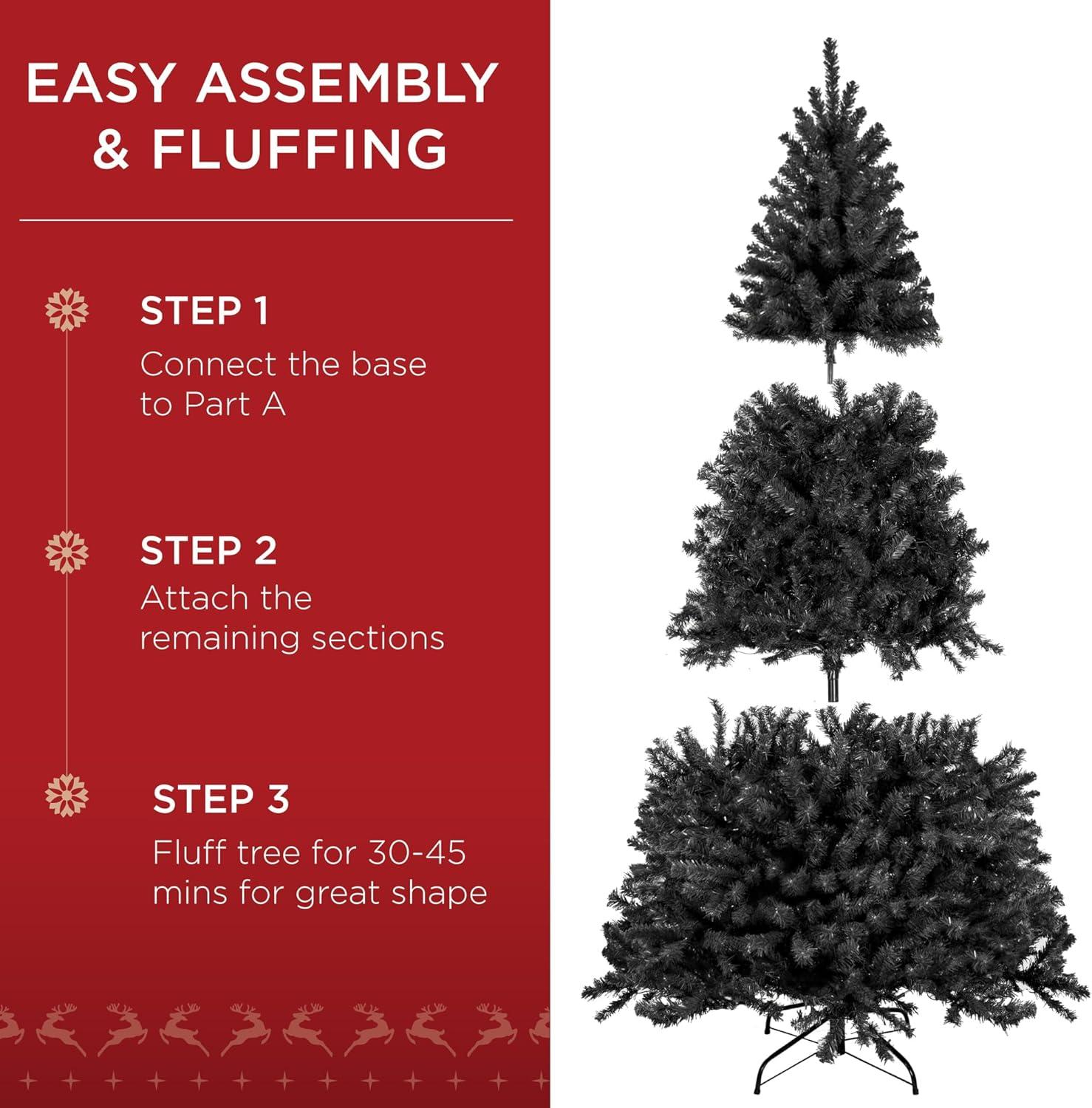 imageBest Choice Products Artificial Christmas Tree 6ft Premium Unlit Realistic Spruce Holiday Dcor wDense Branches Easy Assembly Metal BaseBlack Spruce