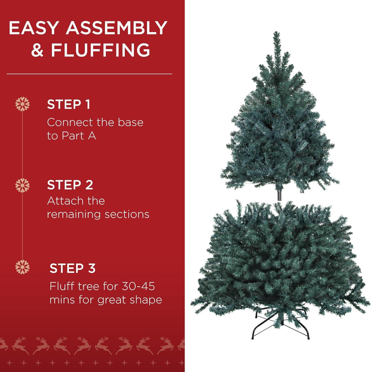 imageBest Choice Products Artificial Christmas Tree 6ft Premium Unlit Realistic Spruce Holiday Dcor wDense Branches Easy Assembly Metal BaseBlue Spruce