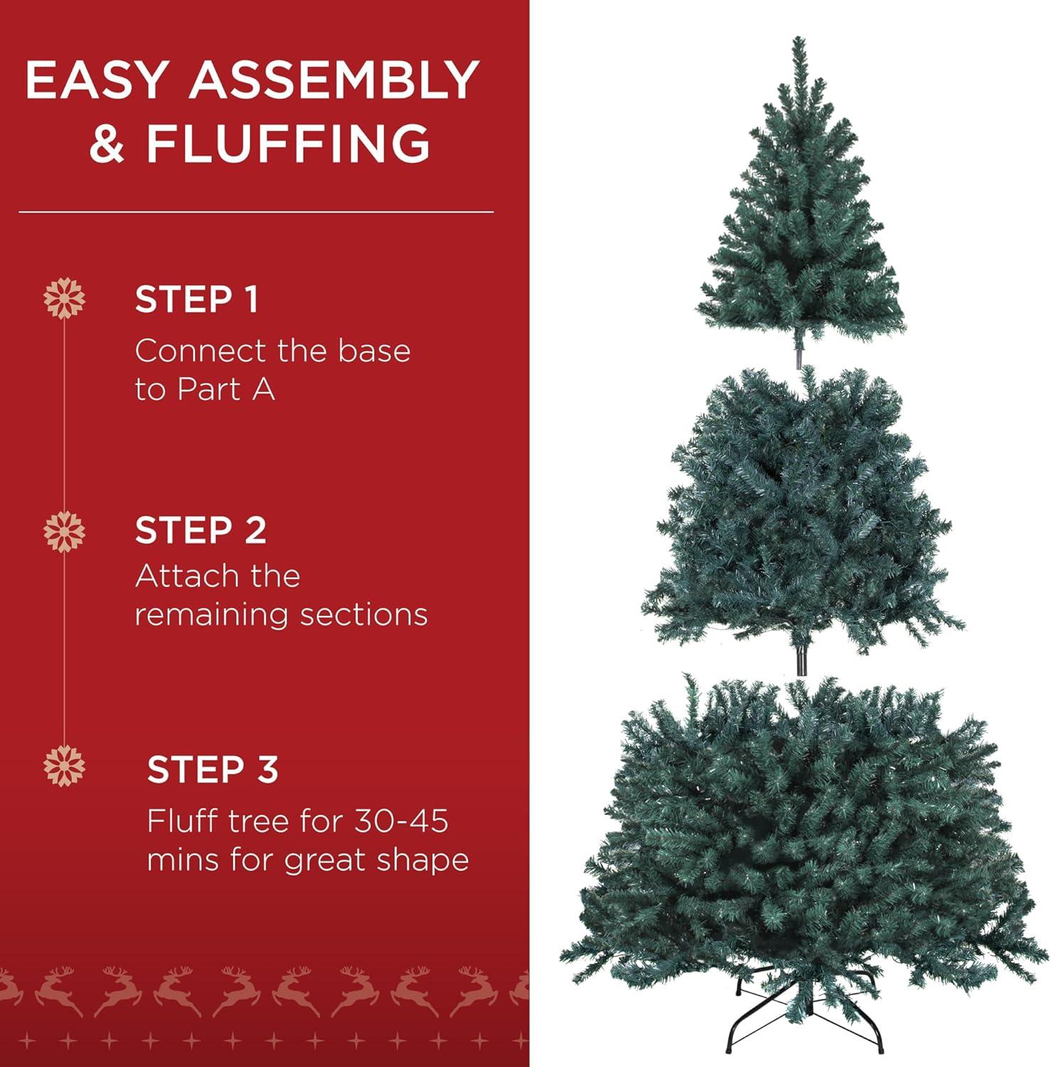 imageBest Choice Products Artificial Christmas Tree 6ft Premium Unlit Realistic Spruce Holiday Dcor wDense Branches Easy Assembly Metal BaseBlue Spruce