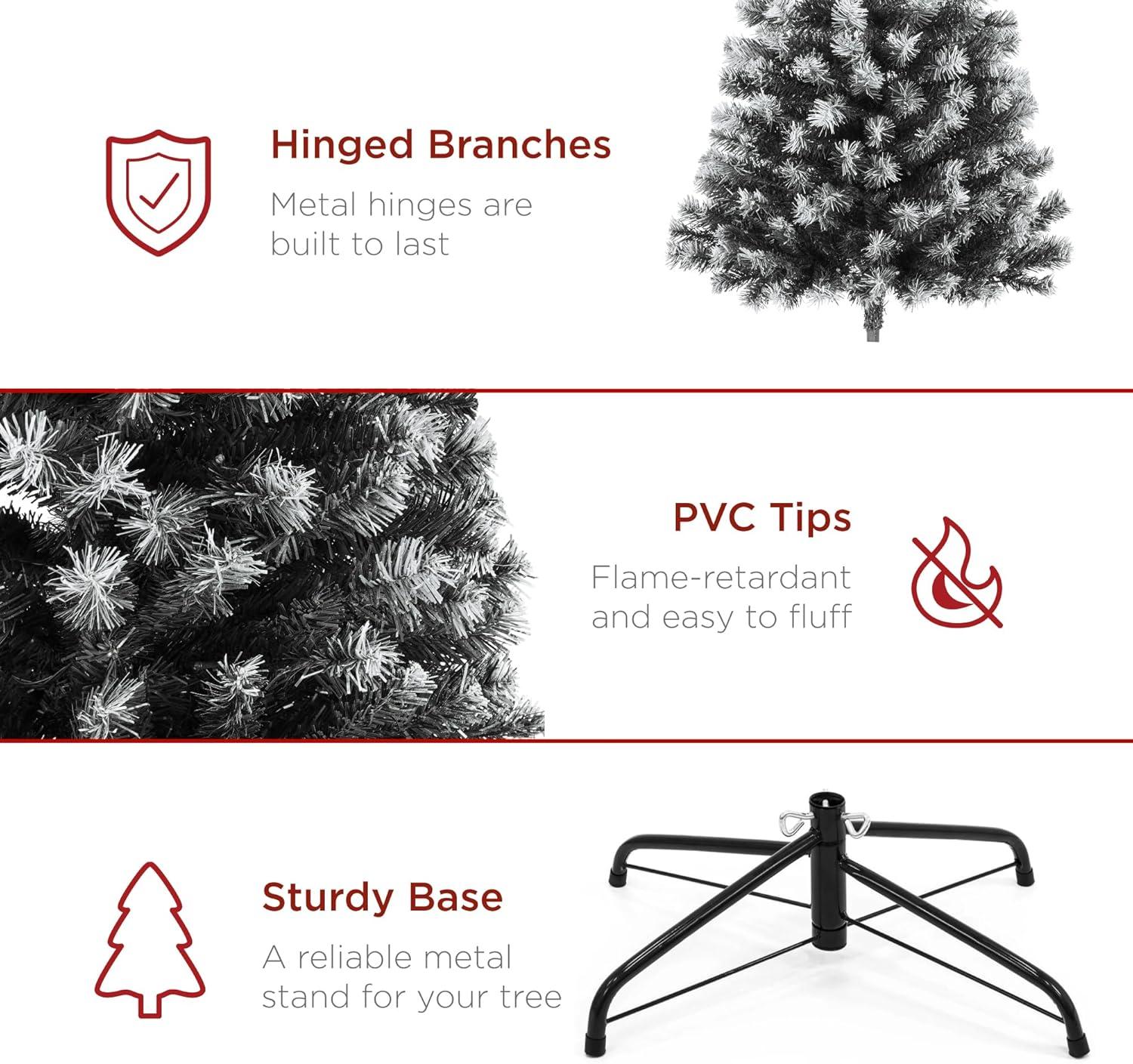 imageBest Choice Products Artificial Christmas Tree 6ft Premium Unlit Realistic Spruce Holiday Dcor wDense Branches Easy Assembly Metal BaseFrosted Black Spruce