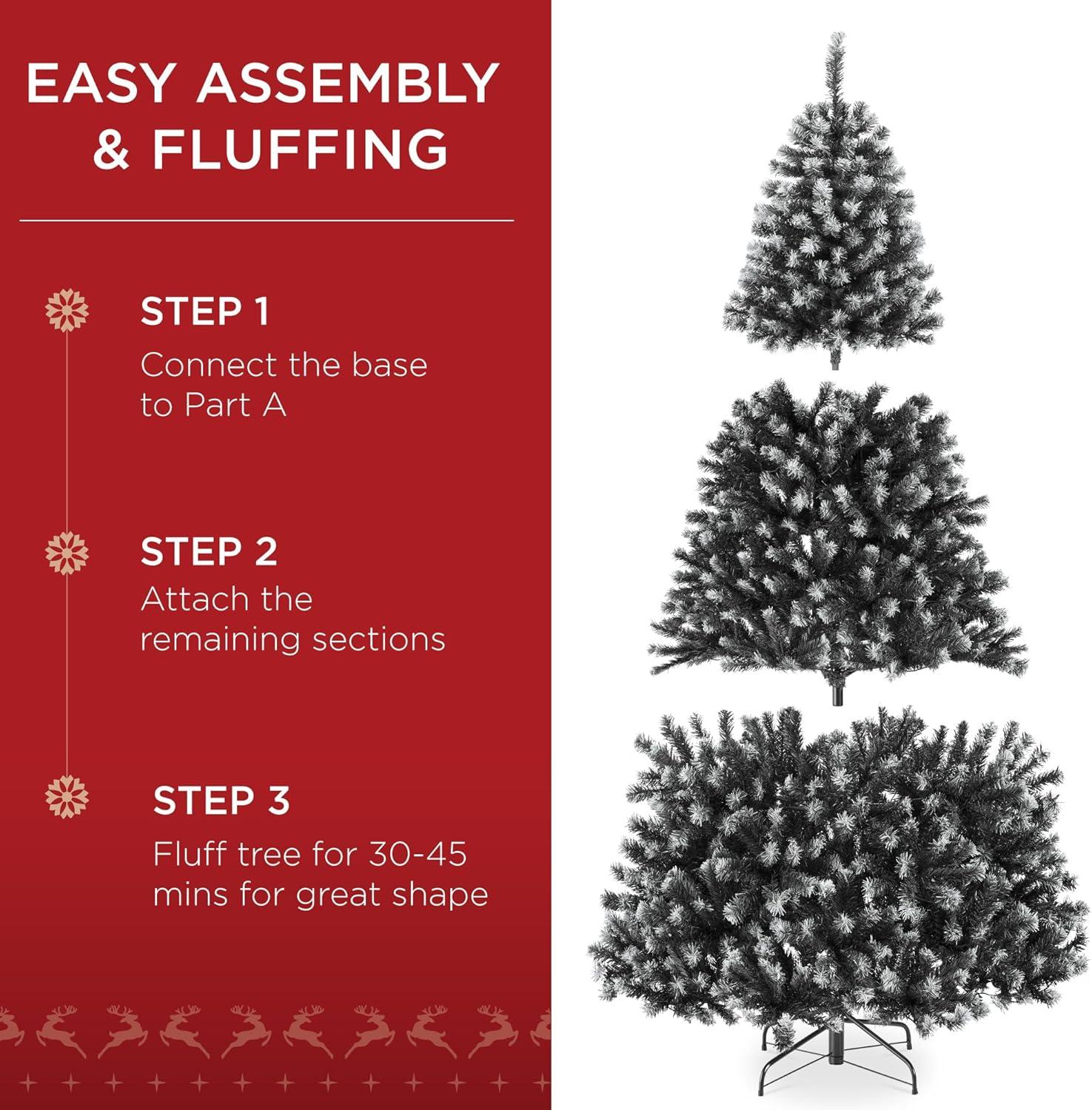 imageBest Choice Products Artificial Christmas Tree 6ft Premium Unlit Realistic Spruce Holiday Dcor wDense Branches Easy Assembly Metal BaseFrosted Black Spruce