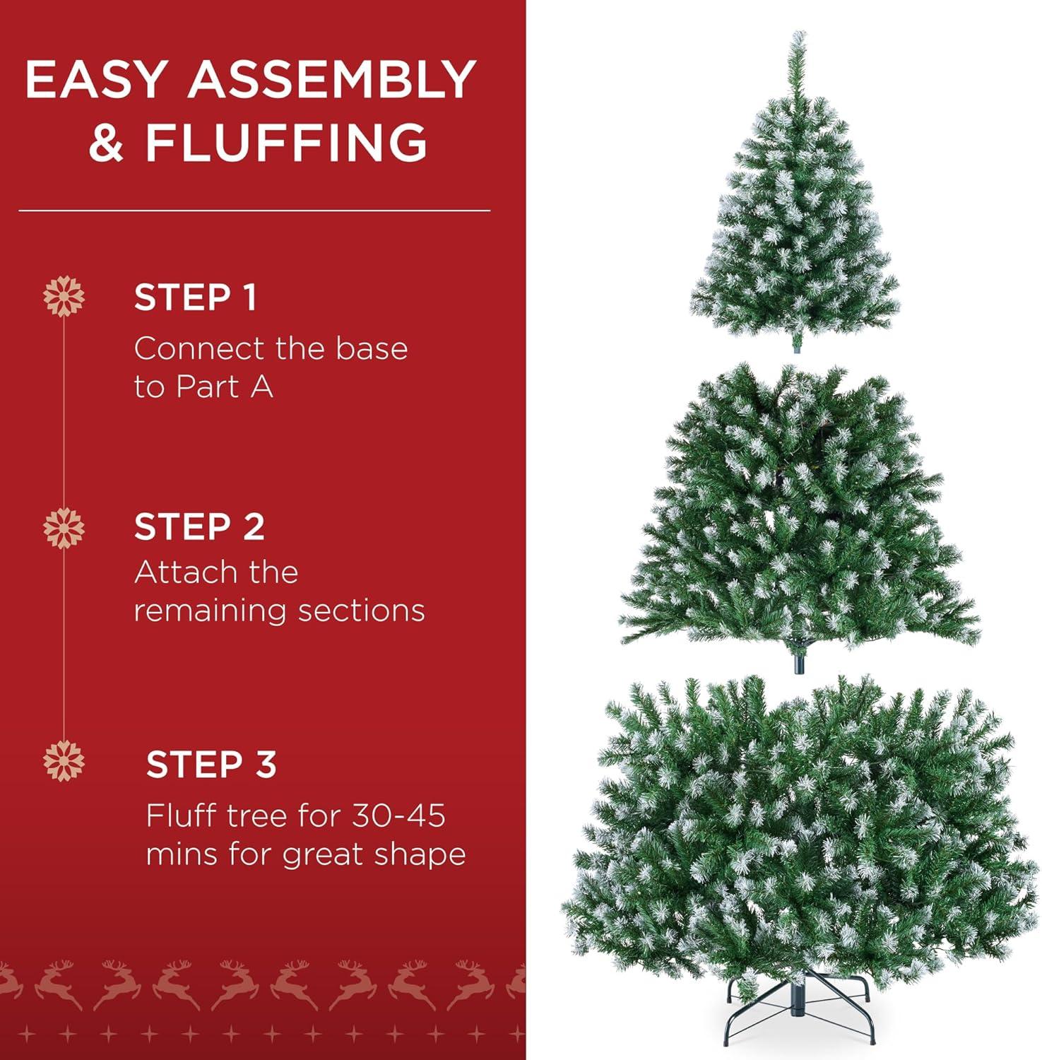 imageBest Choice Products Artificial Christmas Tree 6ft Premium Unlit Realistic Spruce Holiday Dcor wDense Branches Easy Assembly Metal BaseFrosted Green Spruce