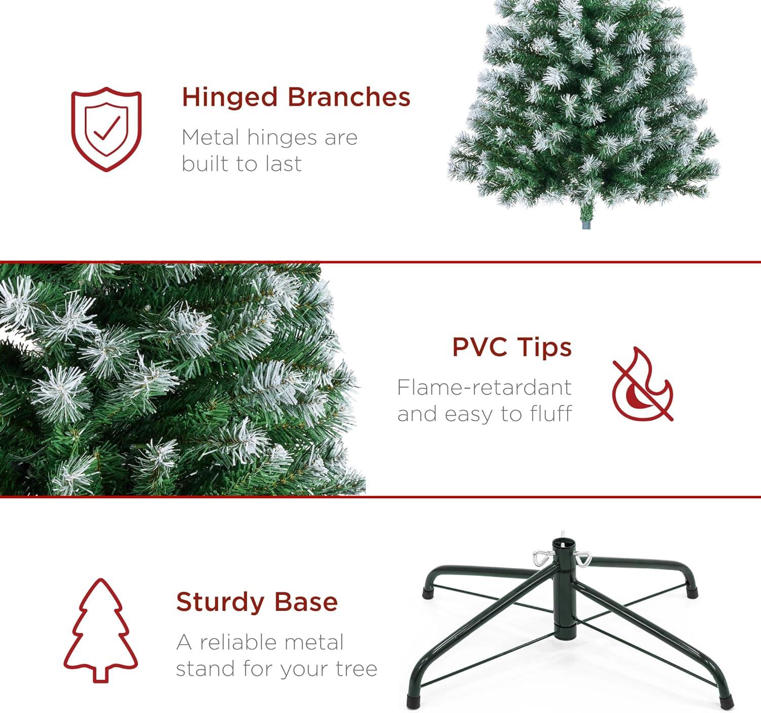imageBest Choice Products Artificial Christmas Tree 6ft Premium Unlit Realistic Spruce Holiday Dcor wDense Branches Easy Assembly Metal BaseFrosted Green Spruce