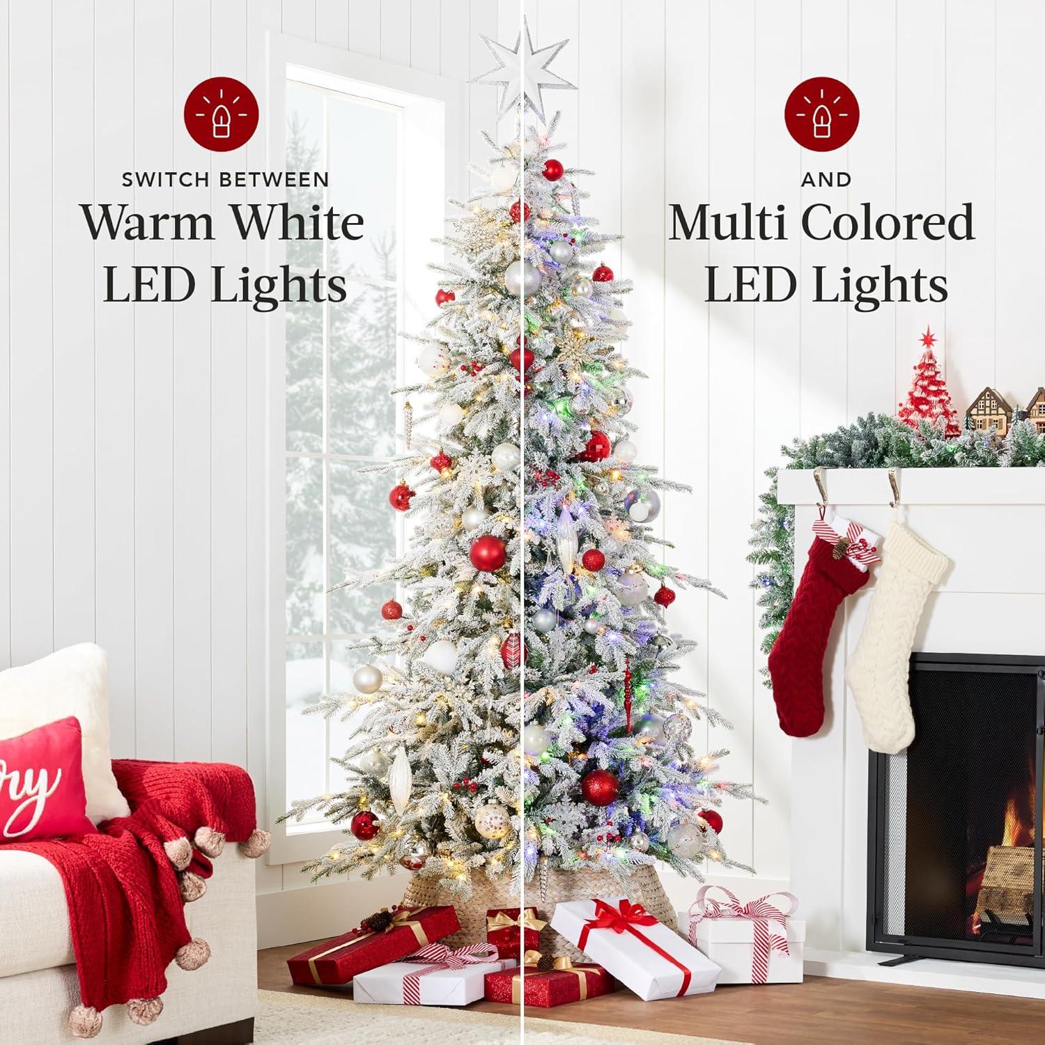 imageBest Choice Products Lighted Aspen Christmas Tree 6ft Flocked Artifical Noble Fir PreLit White ampamp Multicolored LED Lights Premium Holiday Dcor  GreenFlocked Green