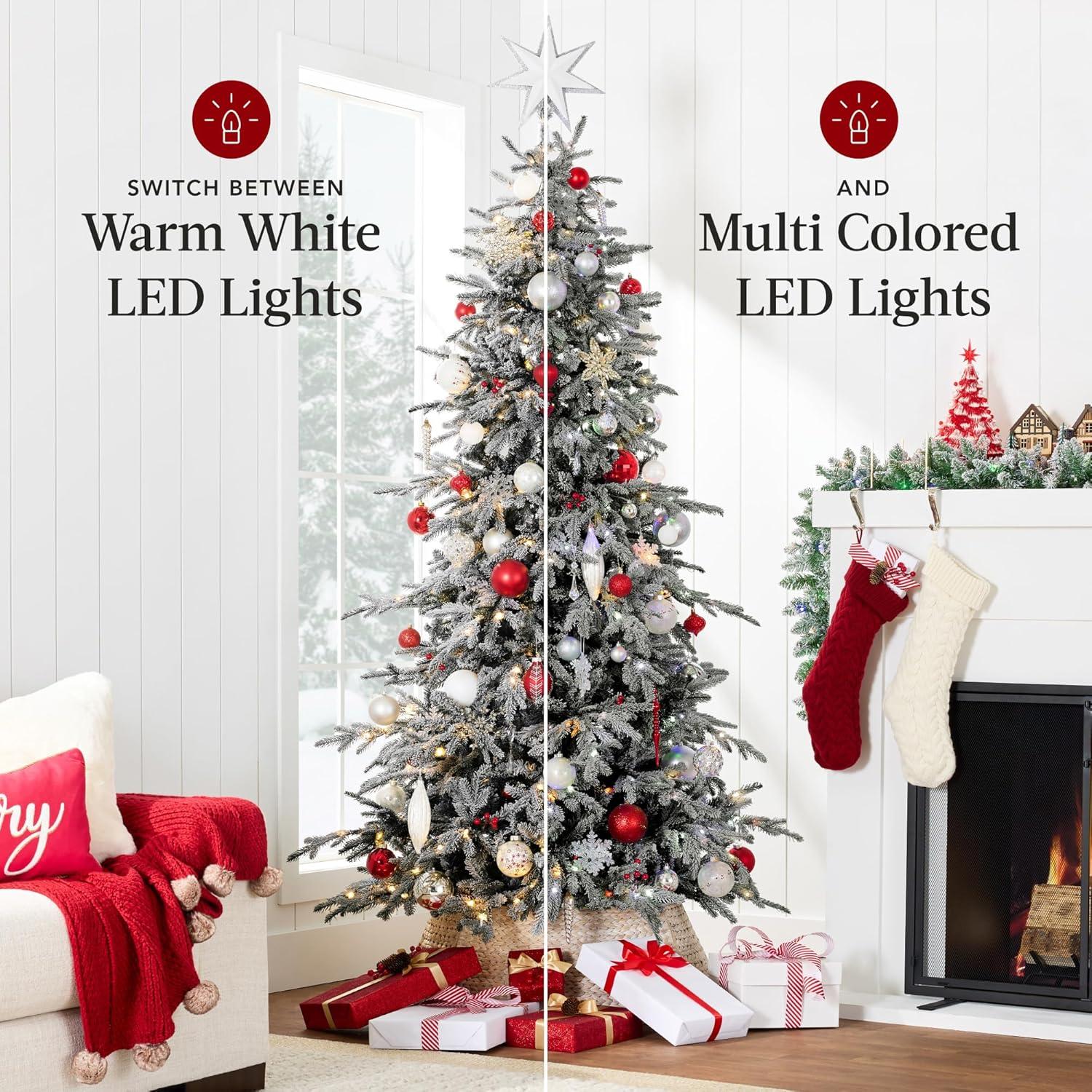 imageBest Choice Products Lighted Aspen Christmas Tree 6ft Flocked Artifical Noble Fir PreLit White ampamp Multicolored LED Lights Premium Holiday Dcor  GreenBlack