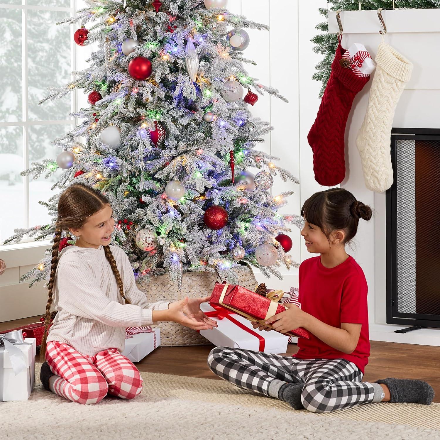 imageBest Choice Products Lighted Aspen Christmas Tree 6ft Flocked Artifical Noble Fir PreLit White ampamp Multicolored LED Lights Premium Holiday Dcor  GreenFlocked Green