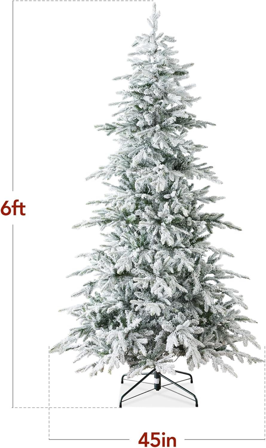 imageBest Choice Products Lighted Aspen Christmas Tree 6ft Flocked Artifical Noble Fir PreLit White ampamp Multicolored LED Lights Premium Holiday Dcor  GreenFlocked Green