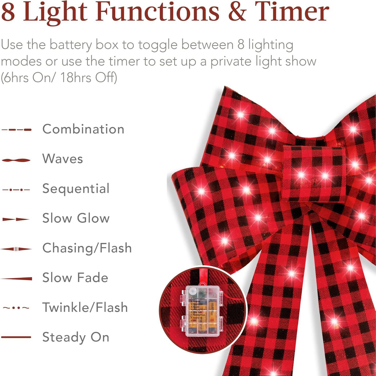 imageBest Choice Products Set of 3 Bows PreLit Christmas Bow Decoration IndoorOutdoor LED Holiday Dcor w 30 Lights Outdoor Battery Box Timer 8 Light Functions  RedBlack Buffalo PlaidPlaid 3 Piece Set