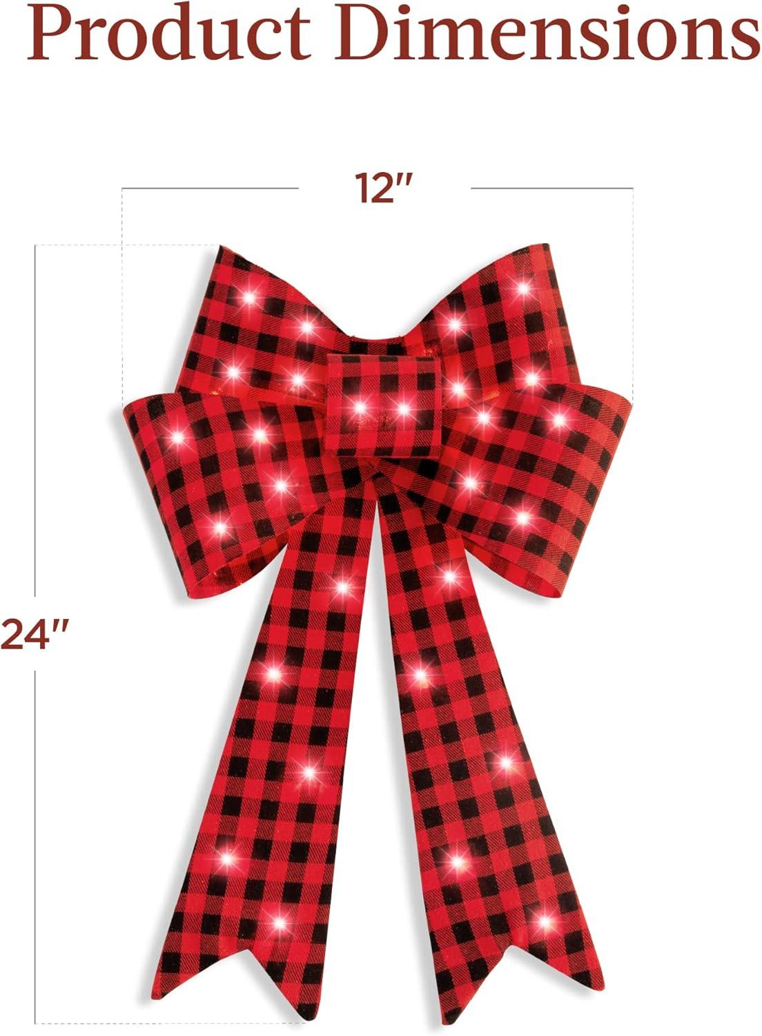 imageBest Choice Products Set of 3 Bows PreLit Christmas Bow Decoration IndoorOutdoor LED Holiday Dcor w 30 Lights Outdoor Battery Box Timer 8 Light Functions  RedBlack Buffalo PlaidPlaid 3 Piece Set