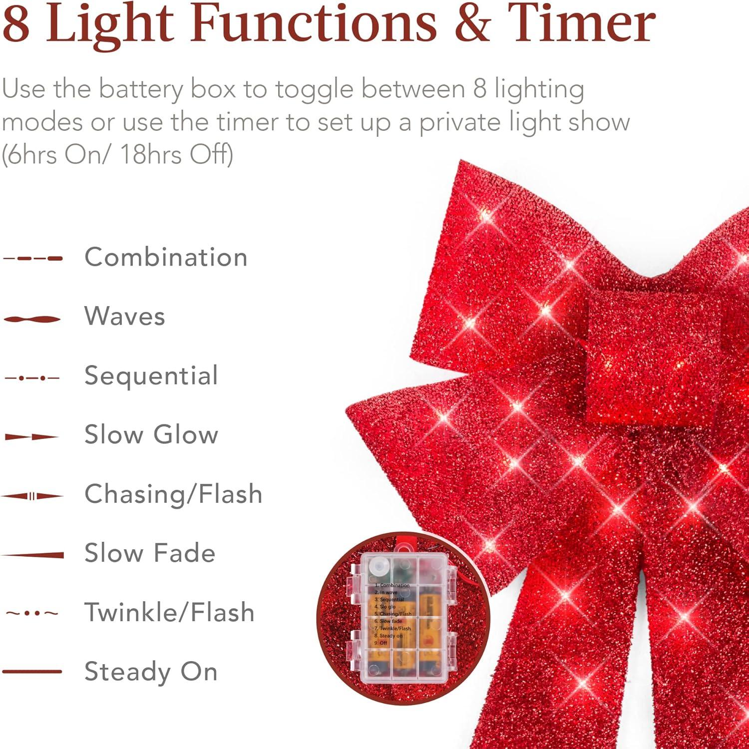 imageBest Choice Products Set of 3 Bows PreLit Christmas Bow Decoration IndoorOutdoor LED Holiday Dcor w 30 Lights Outdoor Battery Box Timer 8 Light Functions  RedBlack Buffalo PlaidRed 3 Piece Set