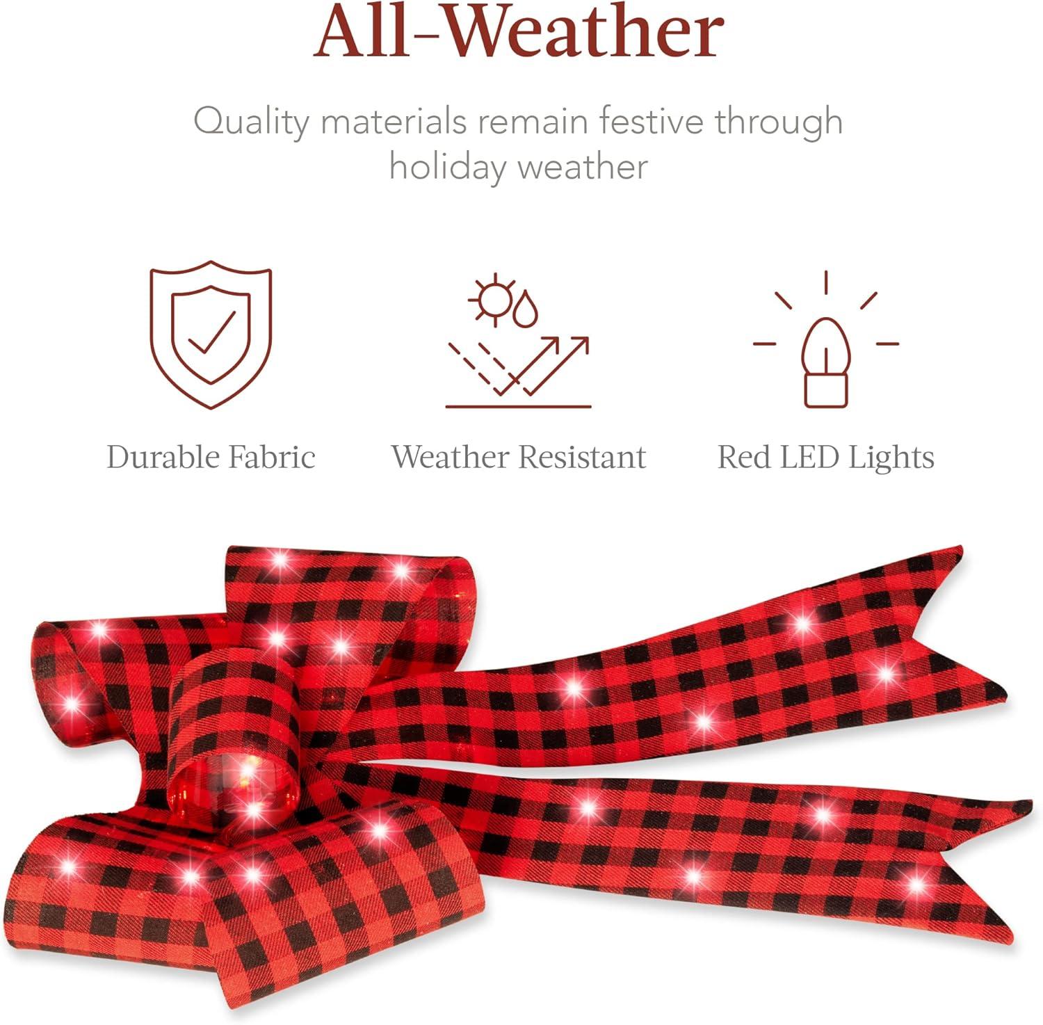 imageBest Choice Products Set of 3 Bows PreLit Christmas Bow Decoration IndoorOutdoor LED Holiday Dcor w 30 Lights Outdoor Battery Box Timer 8 Light Functions  RedBlack Buffalo PlaidPlaid 3 Piece Set
