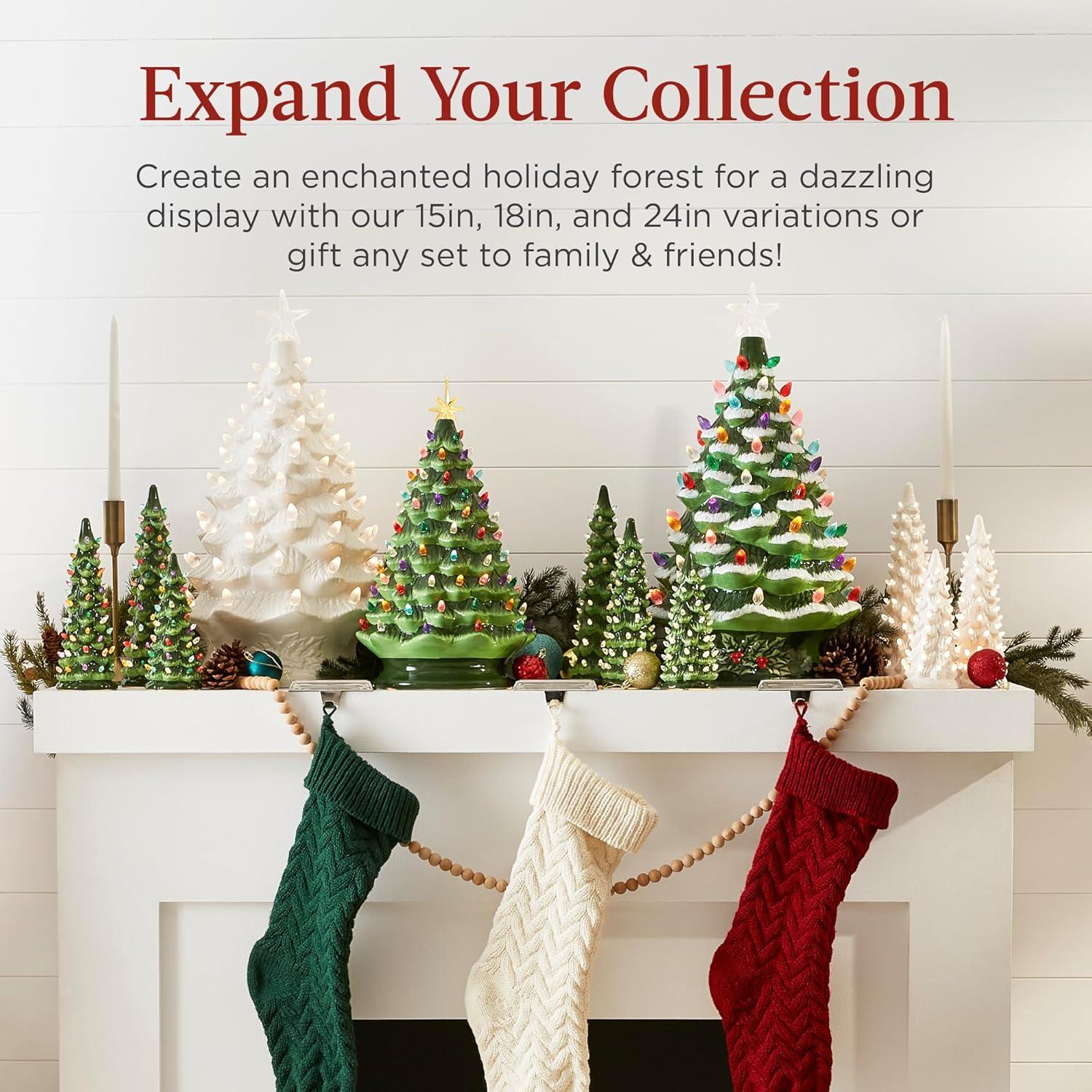 imageBest Choice Products Set of 3 Ceramic Christmas Trees PreLit HandPainted Tabletop Holiday Decoration wMulticolor Bulbs LED Lights  GreenWhite W Warm White Lights