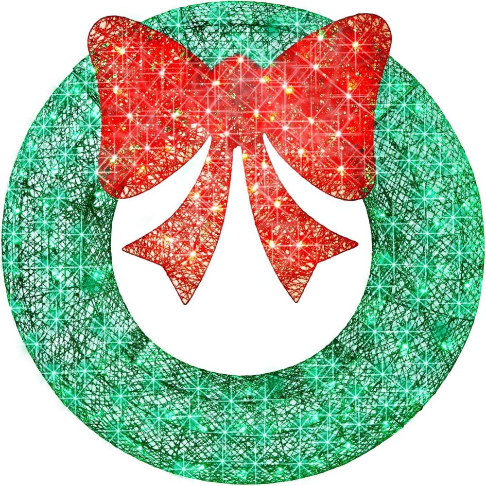 imageBest Choice Products 48in PreLit Outdoor Christmas Wreath Decoration LED Metal Holiday Decor for Home w 140 Lights Bow  GoldRedGreenRed