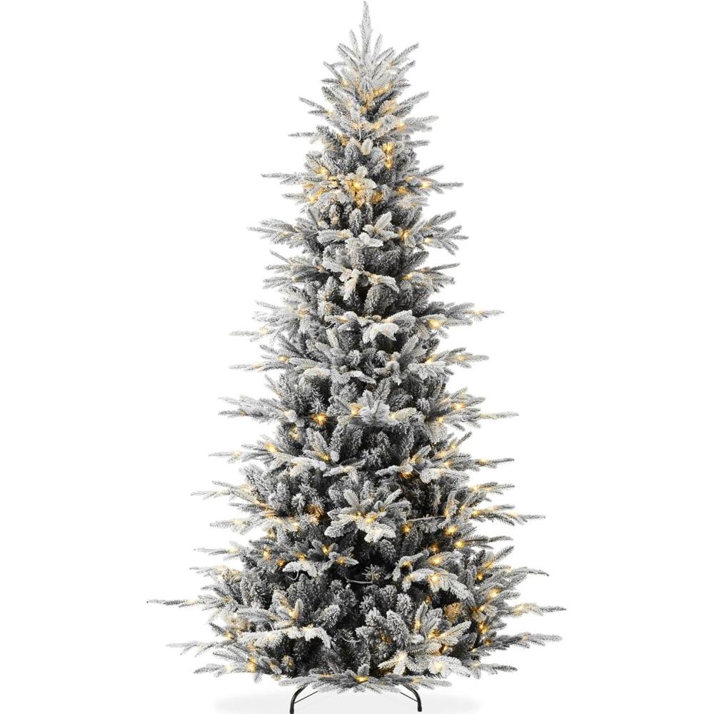 imageBest Choice Products Lighted Aspen Christmas Tree 6ft Flocked Artifical Noble Fir PreLit White ampamp Multicolored LED Lights Premium Holiday Dcor  GreenBlack