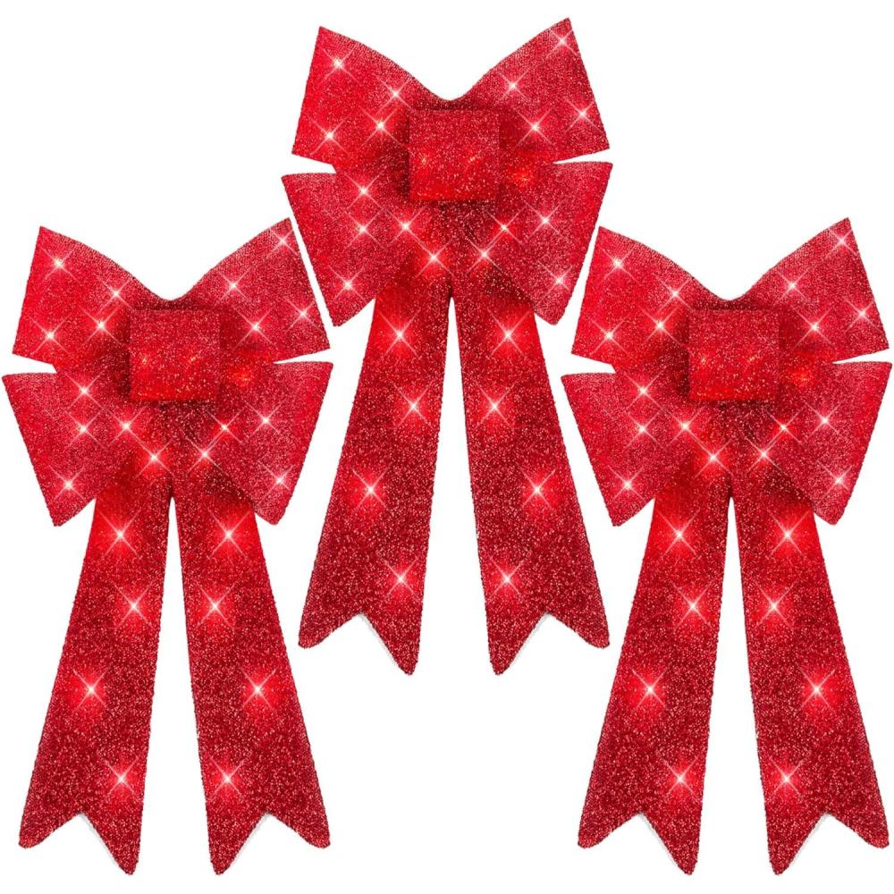 imageBest Choice Products Set of 3 Bows PreLit Christmas Bow Decoration IndoorOutdoor LED Holiday Dcor w 30 Lights Outdoor Battery Box Timer 8 Light Functions  RedBlack Buffalo PlaidRed 3 Piece Set