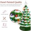 imageBest Choice Products 15in Ceramic Christmas Tree Prelit HandPainted Tabletop Holiday Tree 2 Star Toppers 64 Lights  Peppermint wRed and White BulbsFrosted W Multicolored Lights