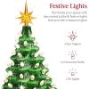 imageBest Choice Products 15in Ceramic Christmas Tree Prelit HandPainted Tabletop Holiday Tree 2 Star Toppers 64 Lights  Peppermint wRed and White BulbsGreen W Warm White Lights