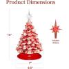 imageBest Choice Products 15in Ceramic Christmas Tree Prelit HandPainted Tabletop Holiday Tree 2 Star Toppers 64 Lights  Peppermint wRed and White BulbsPeppermint