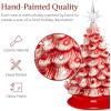 imageBest Choice Products 15in Ceramic Christmas Tree Prelit HandPainted Tabletop Holiday Tree 2 Star Toppers 64 Lights  Peppermint wRed and White BulbsPeppermint