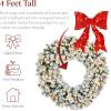 imageBest Choice Products 48in Large Flocked Artificial PreLit Fir Christmas Wreath Holiday Accent Decoration for Door Mantel wRed Lighted Bow 250 LED Lights 714 PVC Tips Power Plugin48in