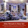 imageBest Choice Products 48in PreLit Outdoor Christmas Wreath Decoration LED Metal Holiday Decor for Home w 140 Lights Bow  GoldRedSilverBlue