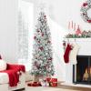 imageBest Choice Products Flocked Pencil Christmas Tree Unlit Slim Artificial Holiday Decoration 6ft Skinny Snowy Appearance wBase12ft