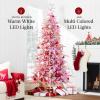 imageBest Choice Products Lighted Aspen Christmas Tree 6ft Flocked Artifical Noble Fir PreLit White ampamp Multicolored LED Lights Premium Holiday Dcor  GreenPink