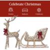 imageBest Choice Products Lighted Christmas 4ft Reindeer ampamp Sleigh Holiday Outdoor Yard Decoration Set w 205 LED Lights Stakes Zip Ties  WhiteRattan  Extra Large