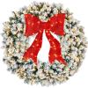 imageBest Choice Products 48in Large Flocked Artificial PreLit Fir Christmas Wreath Holiday Accent Decoration for Door Mantel wRed Lighted Bow 250 LED Lights 714 PVC Tips Power Plugin48in